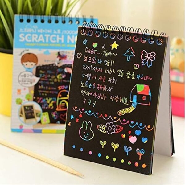 ANIKRAFT Scratch Book | (20 Pages) with 2 Wooden Stylus Stick for Arts and Crafts | Return Gifts For Birthday For Kids Party Bulk | Kids Return Gifts | Multicolour | Pack of 2 - Image 3