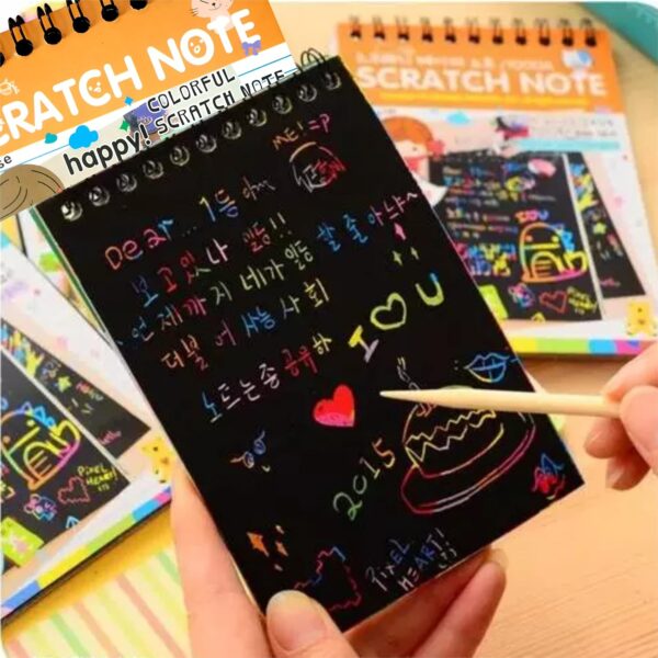 ANIKRAFT Scratch Book | (20 Pages) with 2 Wooden Stylus Stick for Arts and Crafts | Return Gifts For Birthday For Kids Party Bulk | Kids Return Gifts | Multicolour | Pack of 2 - Image 6