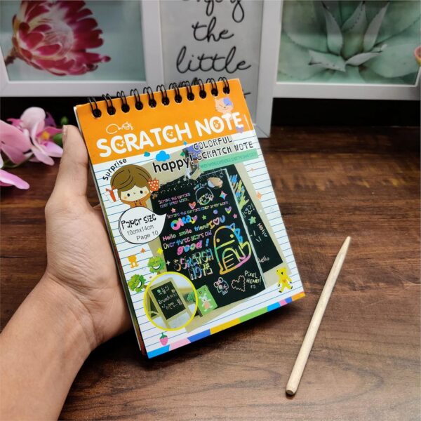 ANIKRAFT Scratch Book | (20 Pages) with 2 Wooden Stylus Stick for Arts and Crafts | Return Gifts For Birthday For Kids Party Bulk | Kids Return Gifts | Multicolour | Pack of 2 - Image 2