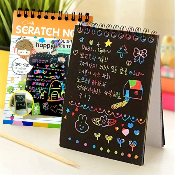 ANIKRAFT Scratch Book | (20 Pages) with 2 Wooden Stylus Stick for Arts and Crafts | Return Gifts For Birthday For Kids Party Bulk | Kids Return Gifts | Multicolour | Pack of 2 - Image 5